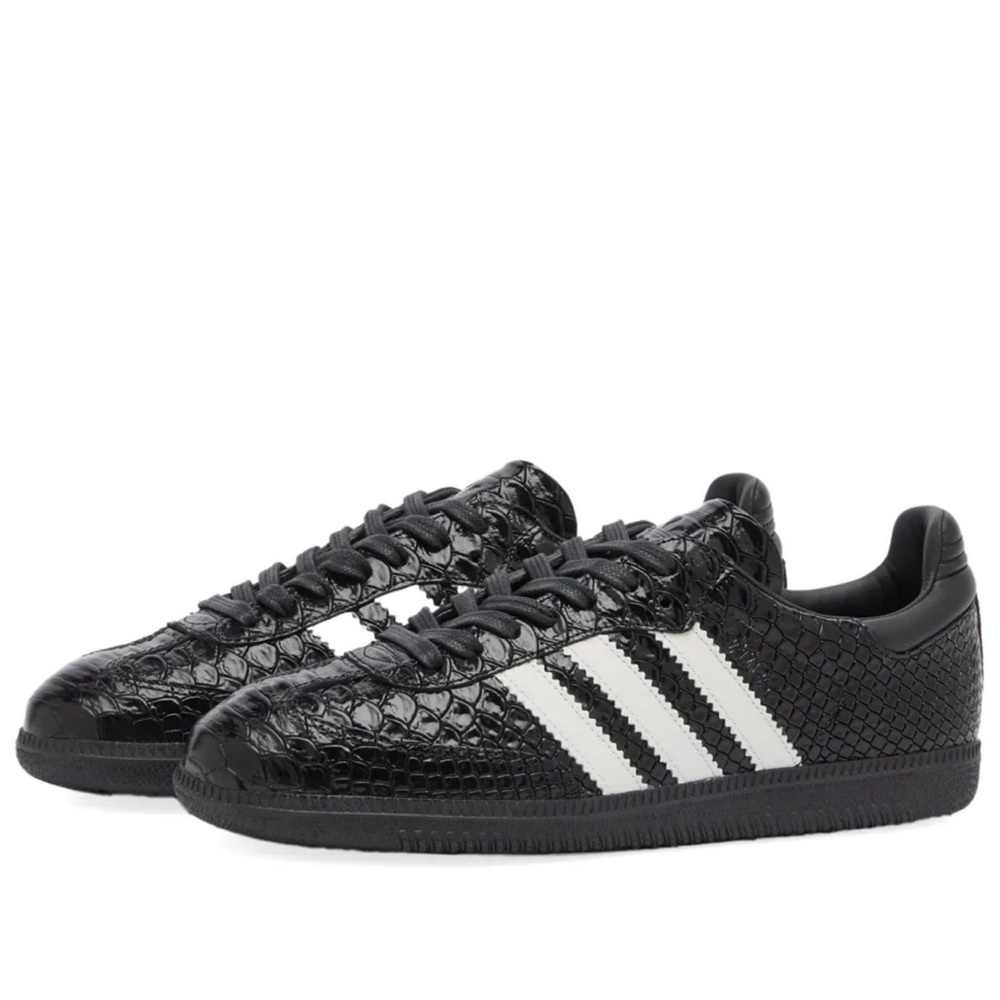Adidas Croc-Embossed Black and White Sneakers